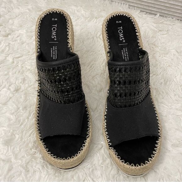 Toms Monica Mule Wedge Espadrille Slip On Sandal in Black Basketweave size 12 - Picture 3 of 8